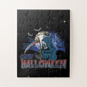 Böser Skelett in der schaurigen dunklen Nacht Hall Puzzle