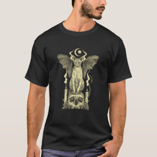 Böser Sphynx-Katzen-Fledermaus-Schädel-Wicca-Goth- T-Shirt