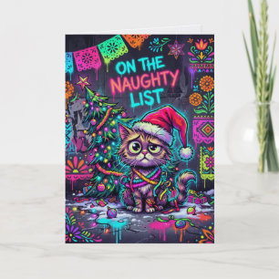 Böser-Weihnachtsmann-Liste-Weihnachtskarte – Neon- Karte