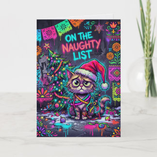 Böser-Weihnachtsmann-Liste-Weihnachtskarte – Neon- Karte