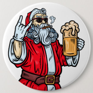 Böser Weihnachtsmann, Rock, Bier und Zigarre Button