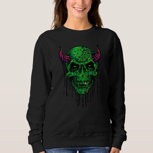 Böser Zombie-Schädel Halloween Stimmung Sweatshirt (Vorderseite)