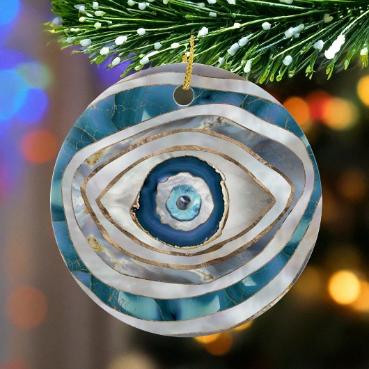 Böses Auge Mineralien und Gold Keramik Ornament