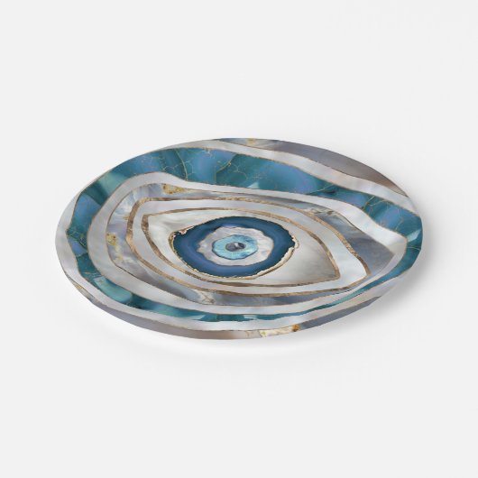 Böses Auge Mineralien und Gold Pappteller (Schrägansicht)