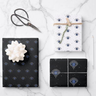 Böses Augendesign, blaues Auge Geschenkpapier Set