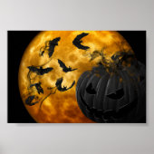 Böses Kürbisgesicht und Fledermäuse auf Vollmond-H Poster (Vorne)