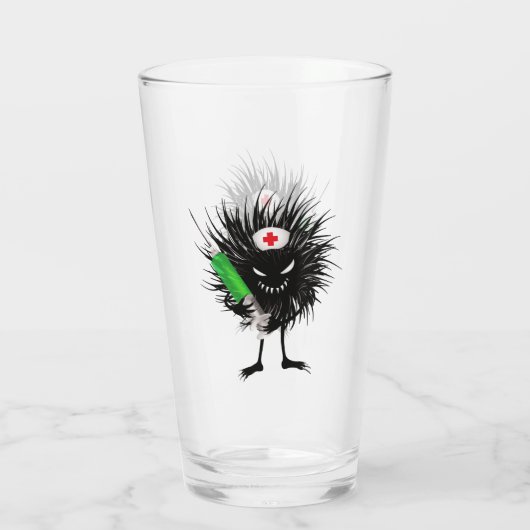 Böses Pflegemonster mit Spritze Glas (Rückseite)