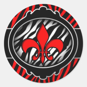 böses rotes Zebra Fleur de lis Symbol Runder Aufkleber
