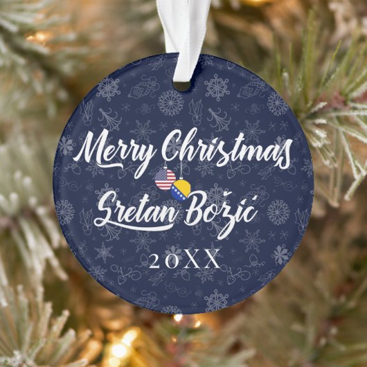 Bosnian American With Custom Year Bilingual Ornament (Baum)