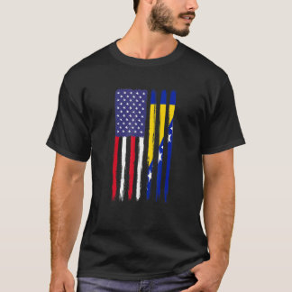 Bosnian Roots Halb-Amerikanischer Flagge Patriotis T-Shirt