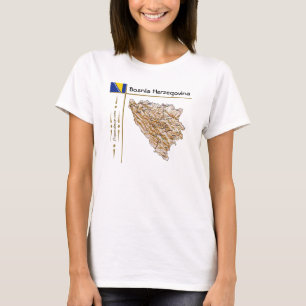 Bosnien Herzegowina Karte + Flagge + Titel T-Shirt
