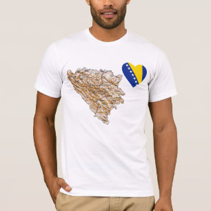 Bosnien-Herzegowinaflaggen-Herz und Karten-T - T-Shirt