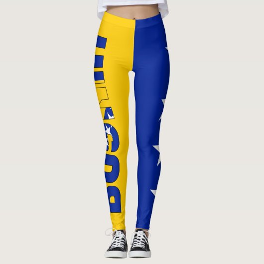 Bosnien-Inschriftenflagge Gelber blauer Star Leggings (Vorderseite)