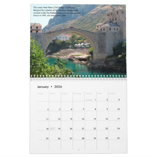 Bosnien und Herzegowina Moderne mittelalterliche G Kalender (Jan 2026)