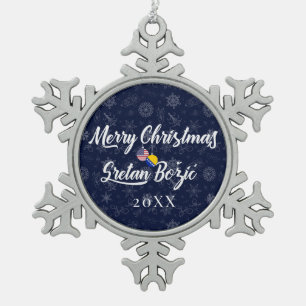 Bosnisch-amerikanisch mit individuellem Jahr zweis Schneeflocken Zinn-Ornament