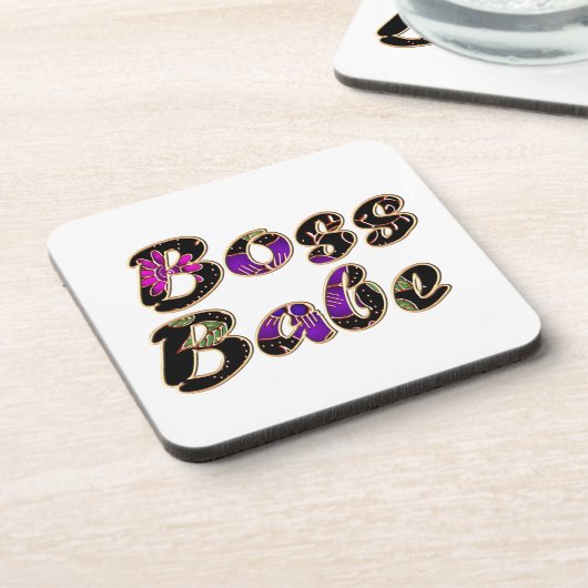 Boss Babe in Black Floral Getränkeuntersetzer (Linke Seite)