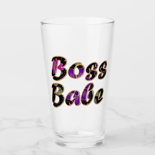Boss Babe in Black Floral Glas (Vorderseite)