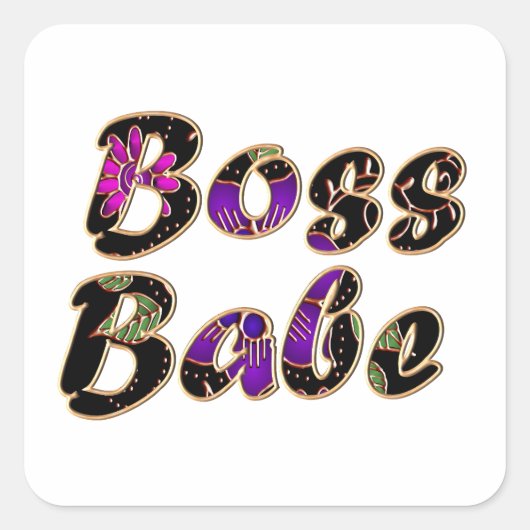 Boss Babe in Black Floral Quadratischer Aufkleber (Vorderseite)