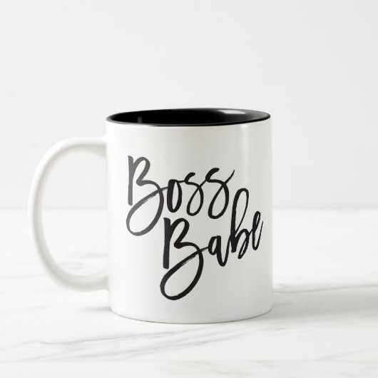 BOSS BABE motivierend schwarzes Skript-Zitat Zweifarbige Tasse (Links)