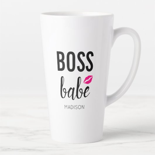 Boss Babe personalisieren | Pink Kiss | Rosa Lippe Milchtasse (Rechts)