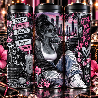 Boss Babe Urban Girl Monochrome Stadt Collage Thermosbecher