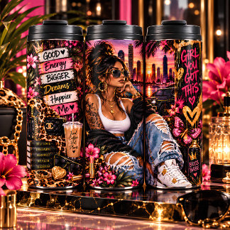 Boss Babe Urban Girl Motivations-Collage Stadt Thermosbecher