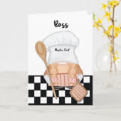 Boss Birthday Whimsical Gnome Koch Cooking Karte (Gelbe Blume)