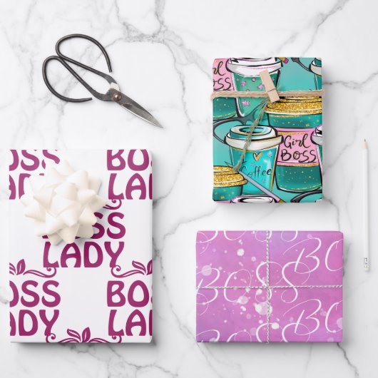 BOSS Boss Lady Boss Word Text Design Geschenkpapier Set (Vorderseite)