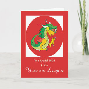 Boss Chinesisches Neujahr des Drachen auf Rot Karte