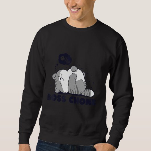 Boss Chonk Lazy Sleeping Fat Cat Meme Design Sweatshirt (Vorderseite)