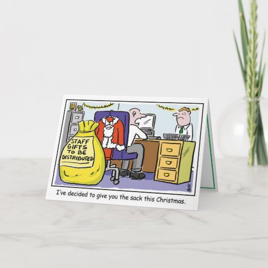 Boss gibt Büromitarbeitern die Sack-Weihnachtskart Karte (Vorderseite)