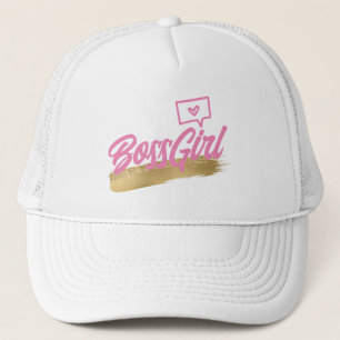 Boss Girl Pink Gold Trucker Hat Truckerkappe
