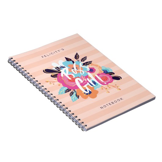 Boss Girl | Trendy Bold Florals & Blush Striping Notizblock (Rechte Seite)
