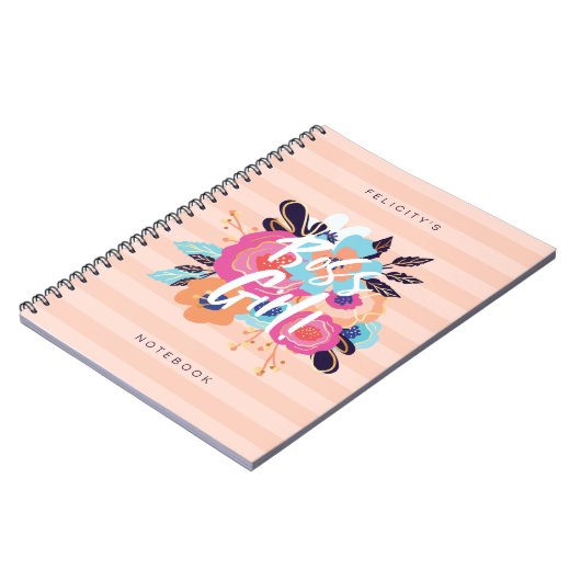 Boss Girl | Trendy Bold Florals & Blush Striping Notizblock (Linke Seite)