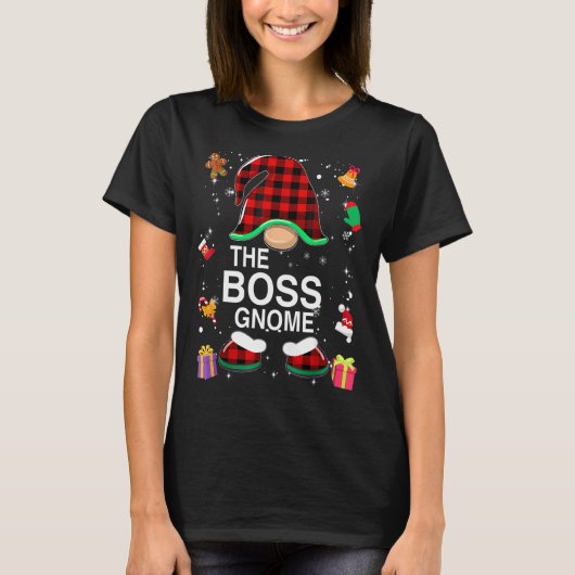 Boss Gnome Buffalo Kariert Matching Family Weihnac T-Shirt (Vorderseite)