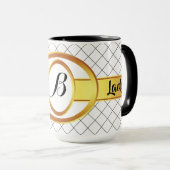 Boss Lady Black and Yellow Monogram Ringer 15oz Tasse (VorderseiteRechts)