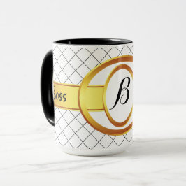 Boss Lady Black and Yellow Monogram Ringer 15oz Tasse