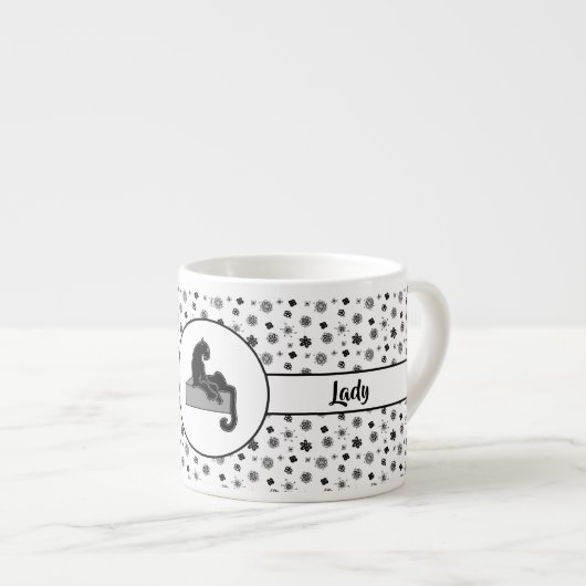 Boss Lady Black Cat und Blume Espressotasse (Vorderseite Rechts)