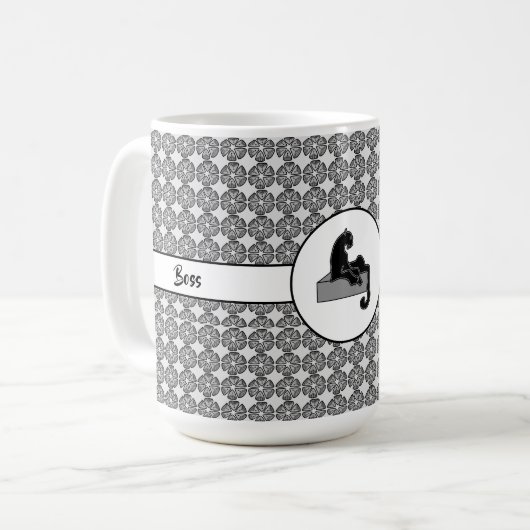 Boss Lady Black Cat und Pattern Blume Kaffeetasse (Vorderseite Links)