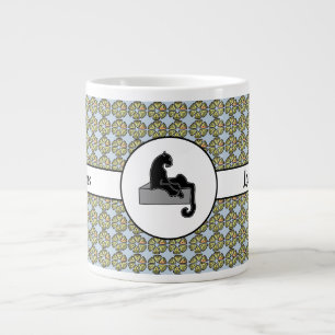 Boss Lady Black Cat und Pink Blume Blau Jumbo-Tasse