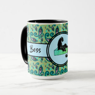 Boss Lady Black Green Cat Ringer 15oz Tasse