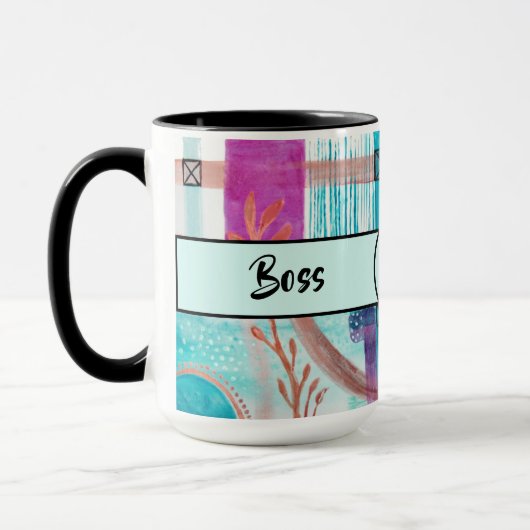 Boss Lady Black Monogram Abstrakt Ringer 15oz Tasse (Links)