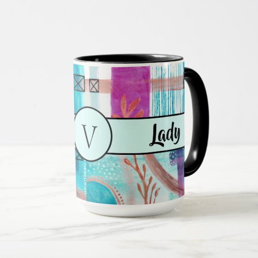 Boss Lady Black Monogram Abstrakt Ringer 15oz Tasse (VorderseiteRechts)