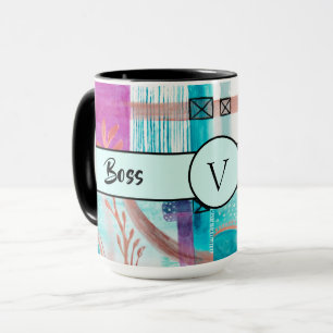 Boss Lady Black Monogram Abstrakt Ringer 15oz Tasse