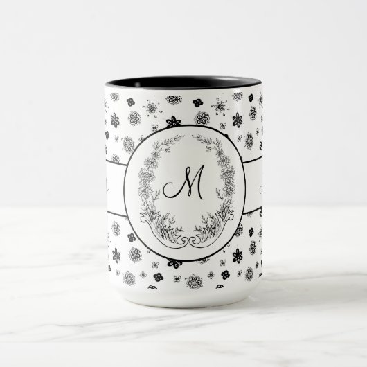Boss Lady Black Monogram Ringer 15oz Tasse (Zentrum)
