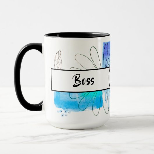 Boss Lady Blue Monogram Abstrakt Ringer 15oz Tasse (Links)