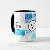 Boss Lady Blue Monogram Abstrakt Ringer 15oz Tasse (Vorderseite Links)
