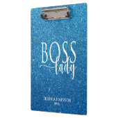 Boss Lady Blue Sparkle and White Script Klemmbrett (Links)