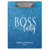 Boss Lady Blue Sparkle and White Script Klemmbrett (Vorderseite)