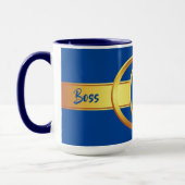 Boss Lady Blue und Gelb Monogram Ringer 15oz Tasse (Links)